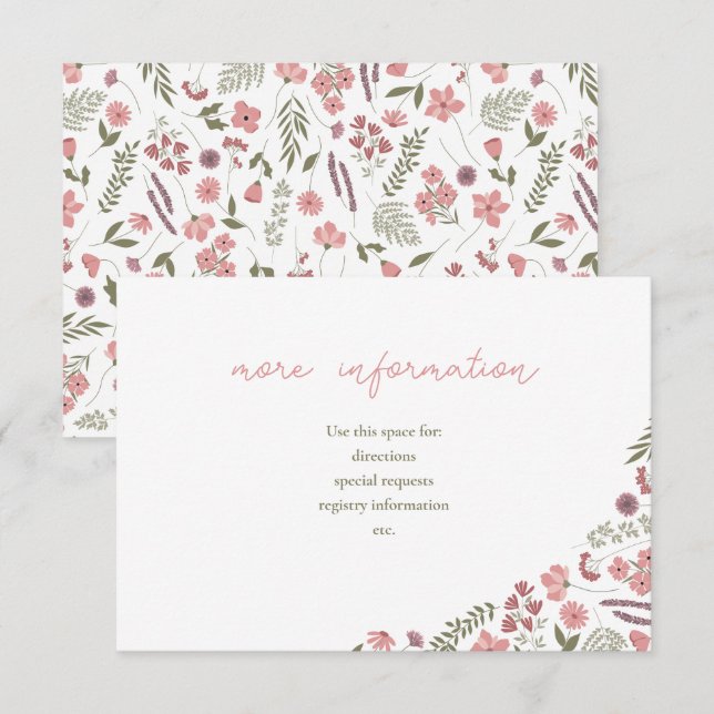 wildflower bridal shower invitation insert - pink inbjudningar (Fram/baksida)
