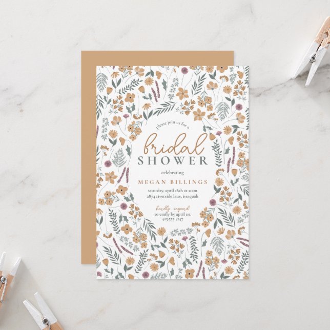 wildflower bridal shower invitation - orange inbjudningar (Fram/Back In Situ)