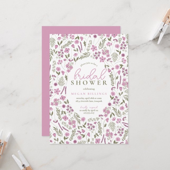 wildflower bridal shower invitation - purple inbjudningar (Fram/Back In Situ)