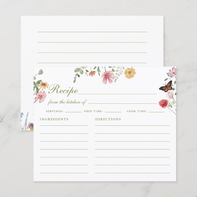 Wildflower Bridal Shower Recipe Card (Fram/baksida)