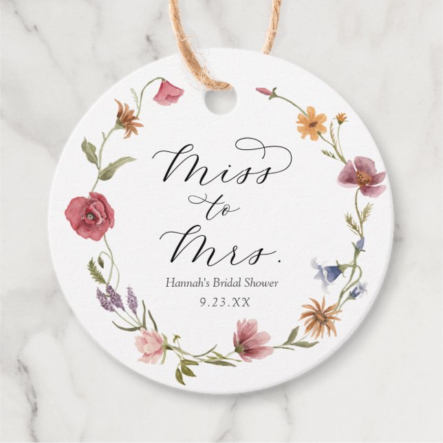 Wildflower Bröllopsdusch Elegant Gåvor Etiketter (Framsida)