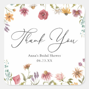 Wildflower Bröllopsdusch Fyrkantig dekal Fyrkantigt Klistermärke