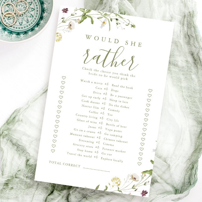Wildflower bröllopsdusch spel skulle hon hellre ha (Wildflower would she rather bridal shower game)
