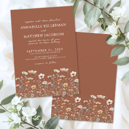 Wildflower Burnt Orange Floral Wedding Inbjudningar