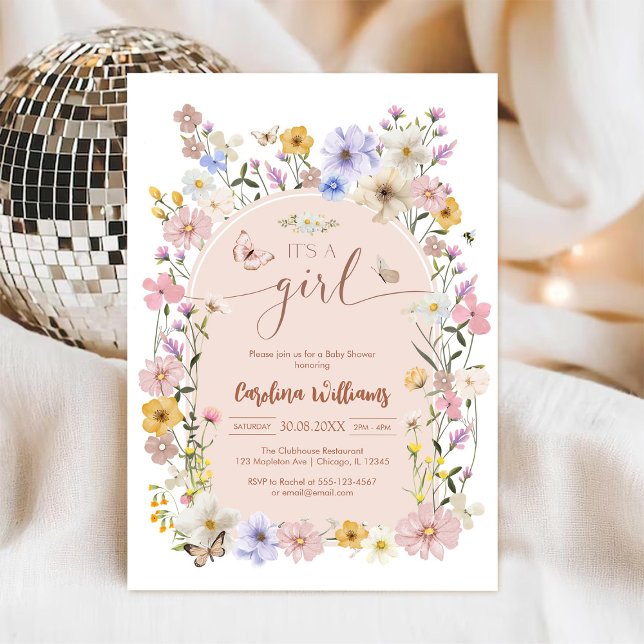 Wildflower Butterfly Girl Baby Shower Invitation Inbjudningar (Skapare uppladdad)