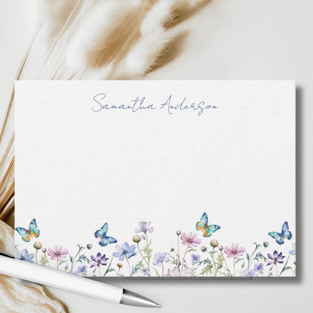Wildflower Butterfly Personalized Flat Note Card Anteckningskort (Skapare uppladdad)