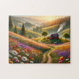 Wildflower Cabin Scenic Spring Landscape Pussel