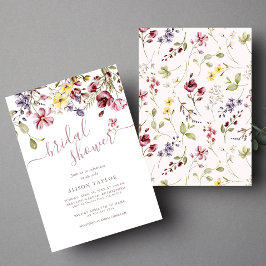 Wildflower Calligraphy Mauve Bröllopsdusch Inbjudningar