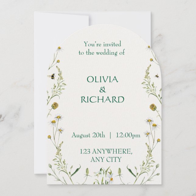 Wildflower classic floral Minimalist Invitations Inbjudningar (Framsida)