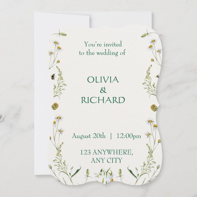 Wildflower classic floral Minimalist Invitations Inbjudningar (Framsida)