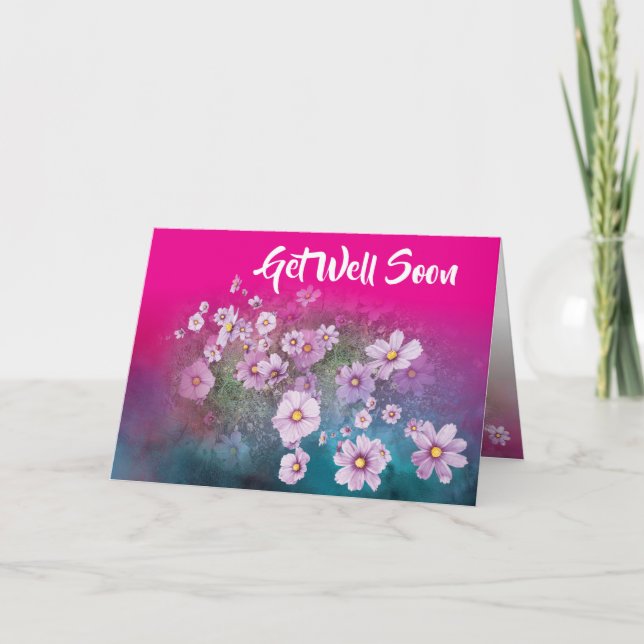 wildflower cosmos pink  get well card  kort (Framsida)