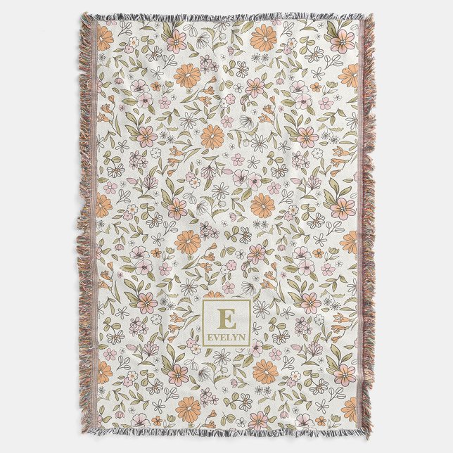 Wildflower Custom Name MonogramThrow Blanket Filt (Skapare uppladdad)
