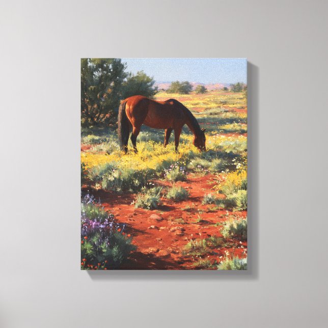 Wildflower Desert Grazing Horse Art Canvastryck (Framsida)