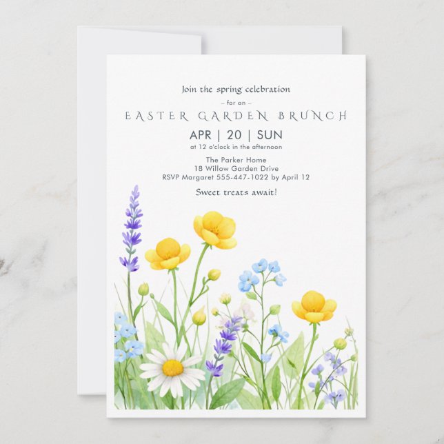 Wildflower Easter Garden Brunch Invitation Card Inbjudningar (Framsida)
