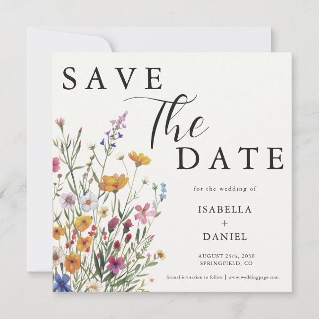 Wildflower Elegant Boho Wedding Save The Date Spara Datumet (Framsida)