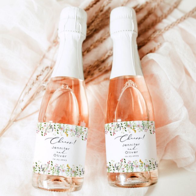 Wildflower elegant Classic Cheers Wedding Vinflaska Etikett (Skapare uppladdad)
