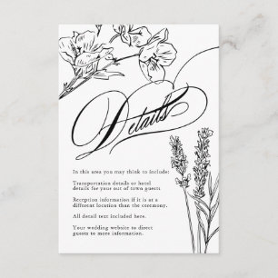 Wildflower Elegant Gothic Bröllopsdetaljer Bifogat Tilläggskort