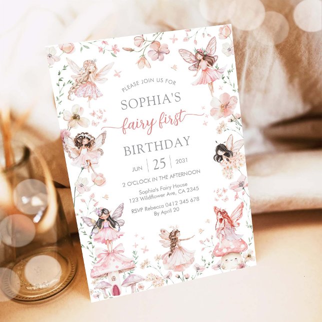 Wildflower Fairy First 1st Birthday Invitation Inbjudningar (Skapare uppladdad)