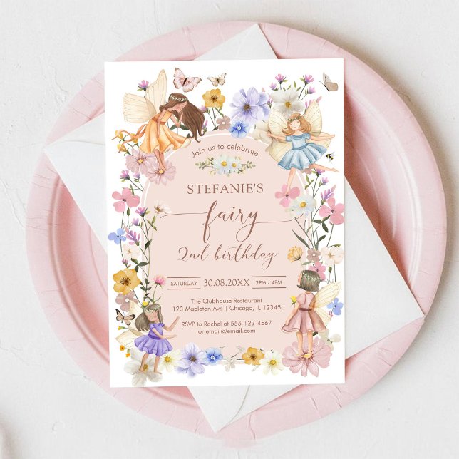 Wildflower Fairy First 1st Birthday Invitation Inbjudningar (Skapare uppladdad)