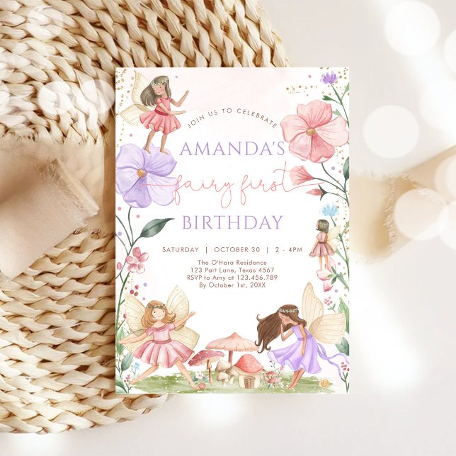 Wildflower Fairy First 1st Birthday Invitation Inbjudningar (Skapare uppladdad)