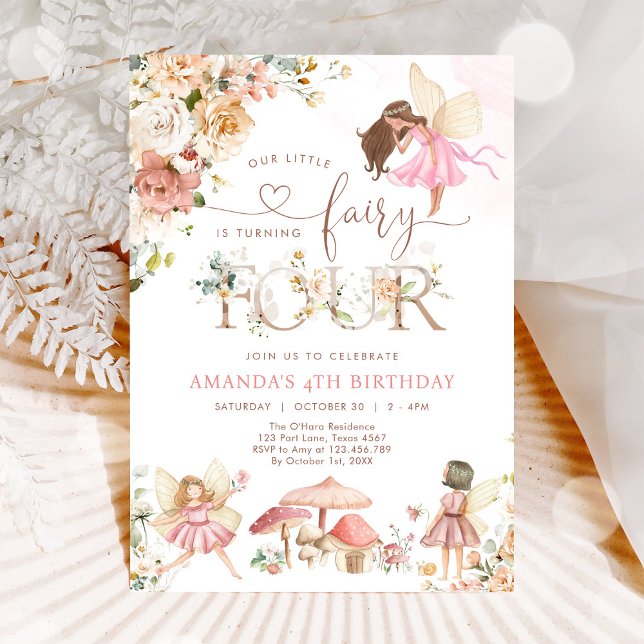 Wildflower Fairy Four Girl 4th Birthday Invitation Inbjudningar (Skapare uppladdad)