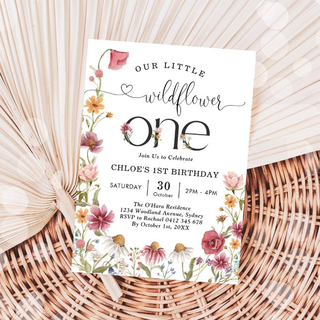 Wildflower Fairy One Girl 1st Birthday Invitation Inbjudningar (Skapare uppladdad)