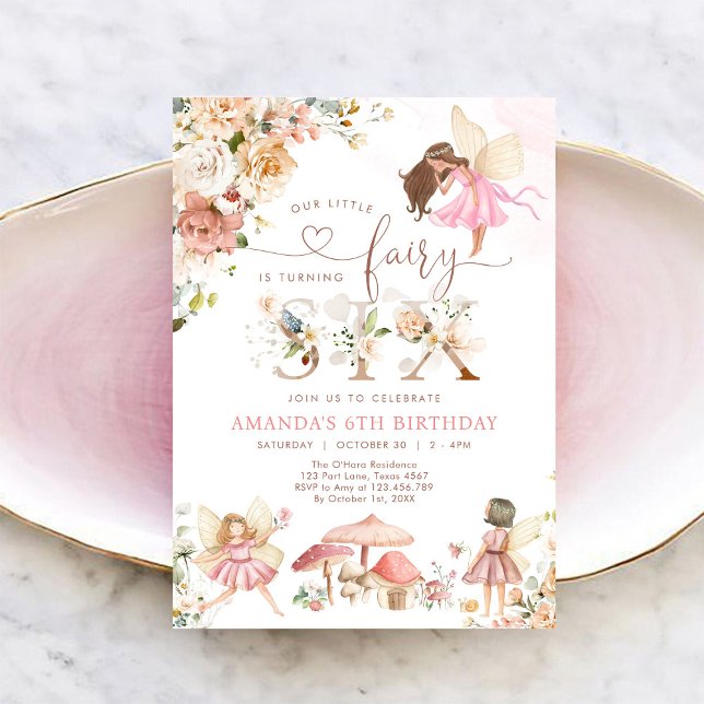 Wildflower Fairy Six Girl 6th Birthday Invitation Inbjudningar (Skapare uppladdad)