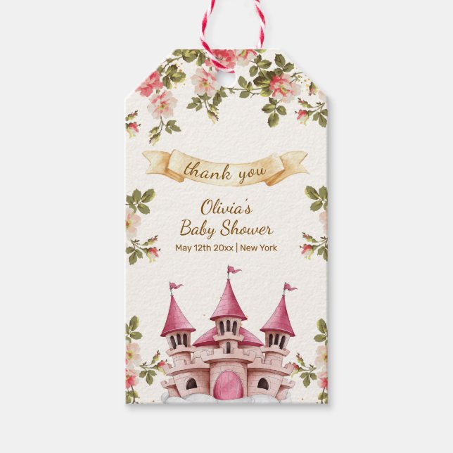 Wildflower Fairytale Castle Baby Shower Thank You Presentetikett (Framsidan)