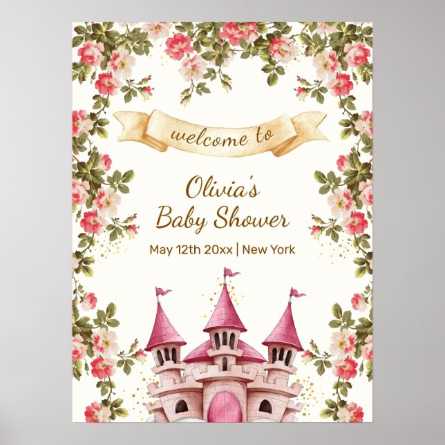 Wildflower Fairytale Castle Baby Shower Welcome  Poster (Framsidan)