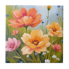 Wildflower Field | Watercolor Flowers Botanical Kakelplatta
