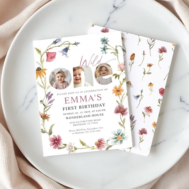Wildflower First Birthday Photo Invitation Inbjudningar (Skapare uppladdad)