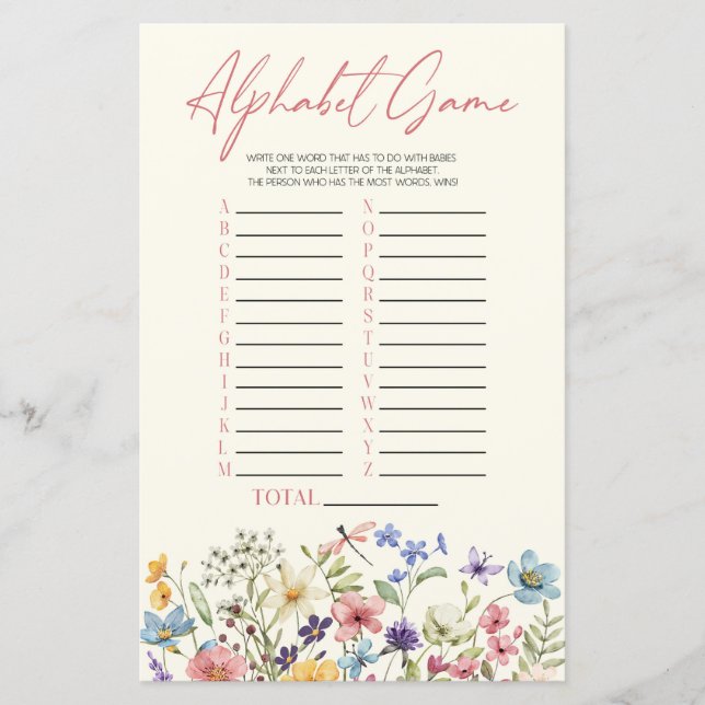 Wildflower Floral Alphabet Baby Shower Game (Framsida)