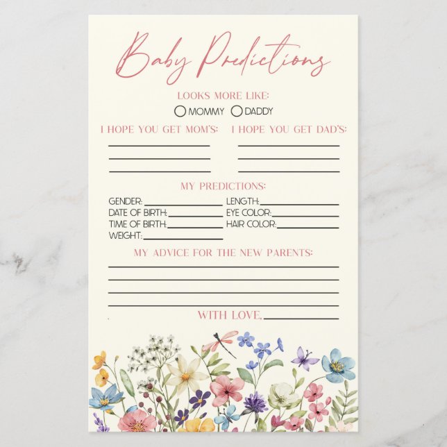 Wildflower Floral Baby Shower Predictions Game (Framsida)