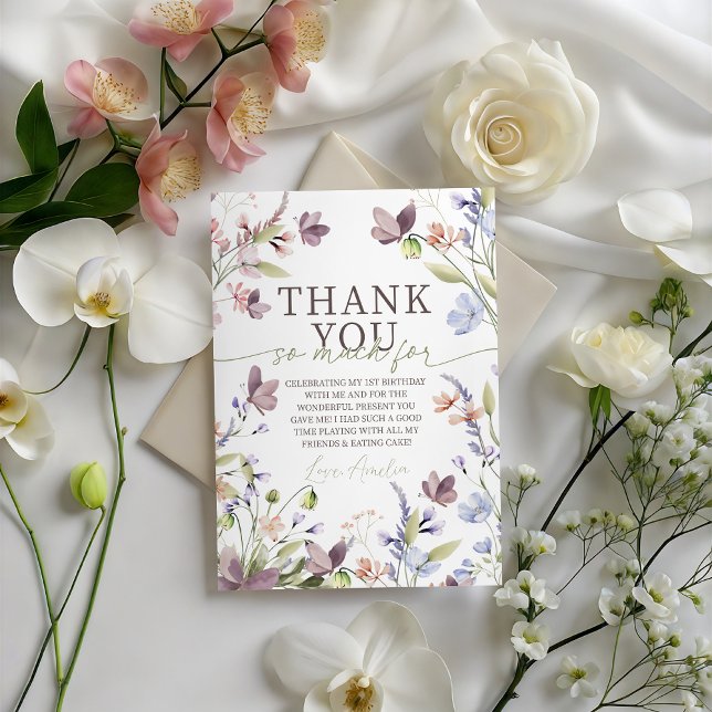 Wildflower Floral Birthday Thank You Card Inbjudningar (Skapare uppladdad)