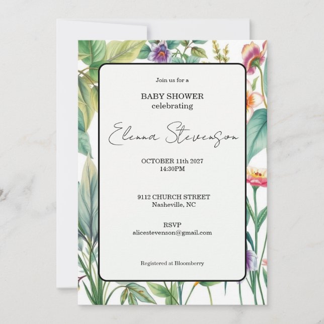 Wildflower Floral Boho Baby Shower Invitation Inbjudningar (Framsida)