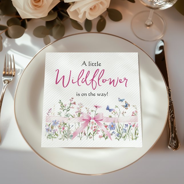 Wildflower Floral Coquette Pink Bow Baby Shower Pappersservett (Skapare uppladdad)