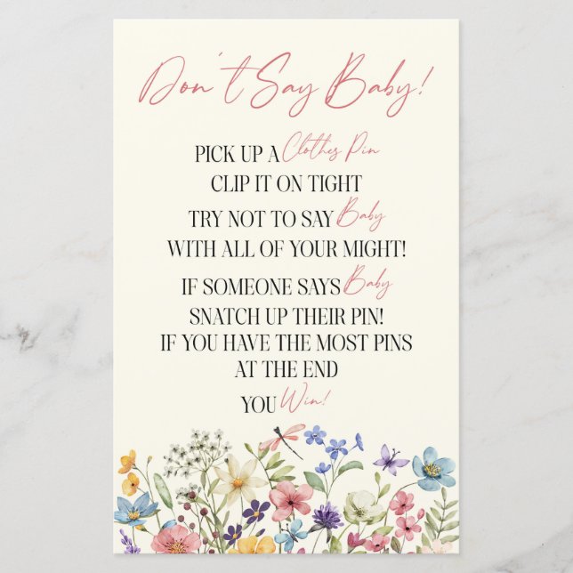 Wildflower Floral Don't Say Baby Shower Game (Framsida)