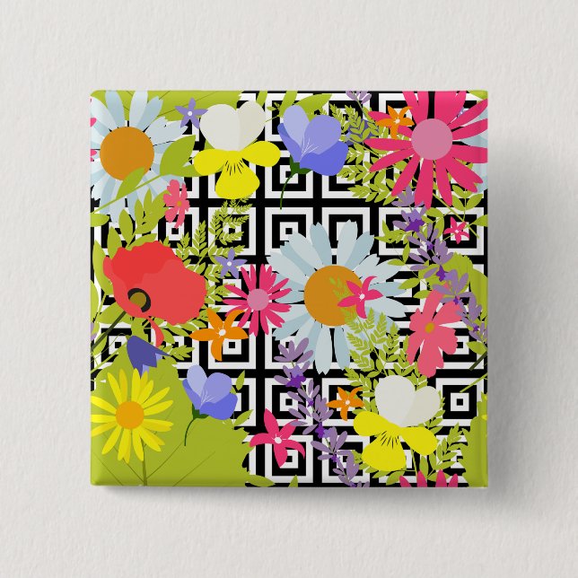 Wildflower Floral Garden on Geometric Pattern Knapp (Framsida)