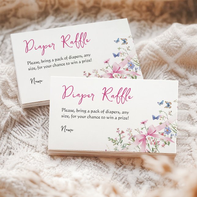 Wildflower Floral Girl Pink Bow Baby Shower Diaper Tilläggskort (Skapare uppladdad)