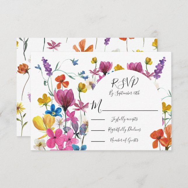 Wildflower Floral Meadow response cards RSVP OSA Kort (Fram/baksida)