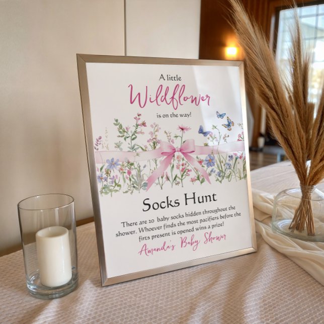 Wildflower Floral Pink Bow Baby Shower Socks Hunt Poster (Skapare uppladdad)