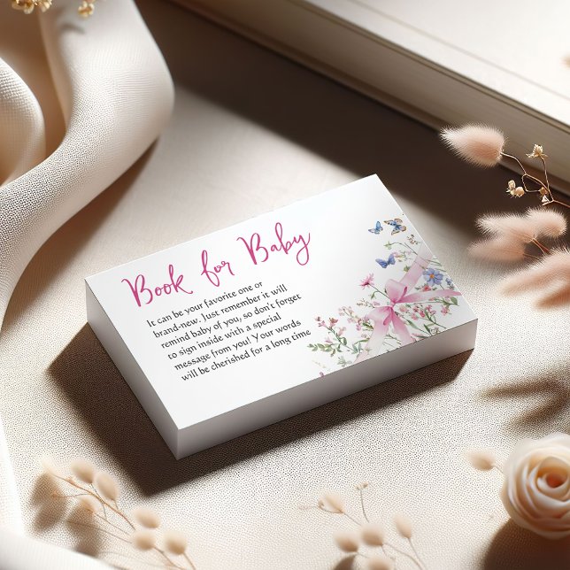 Wildflower Floral Pink Bow Book for Baby Shower Tilläggskort (Skapare uppladdad)
