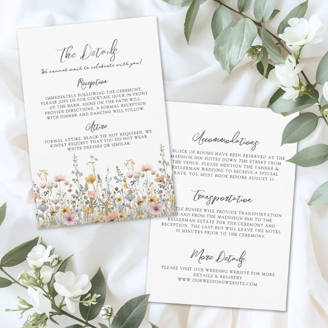 Wildflower Floral Wedding Details Tilläggskort (Wildflower Floral Wedding Details Enclosure Card)