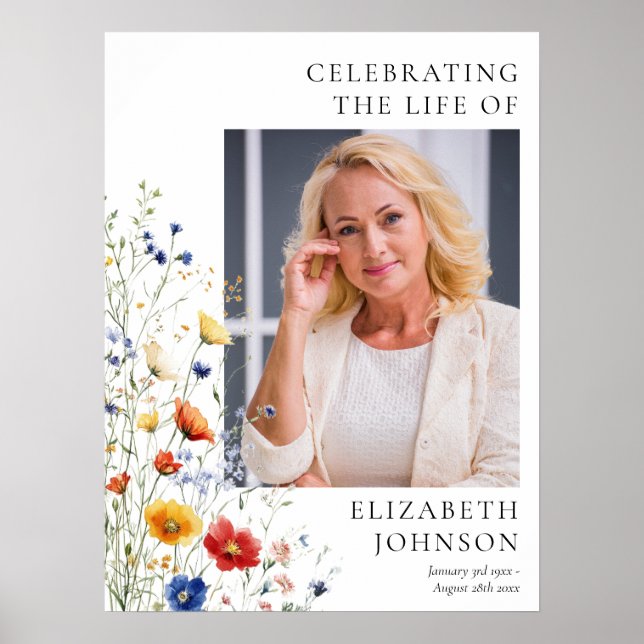 Wildflower Funeral Celebration Of Life Photo Sign Poster (Framsidan)