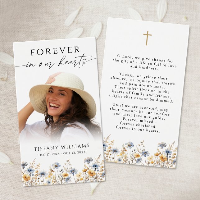 Wildflower Funeral Forever Hearts Photo Cross Visitkort (Skapare uppladdad)