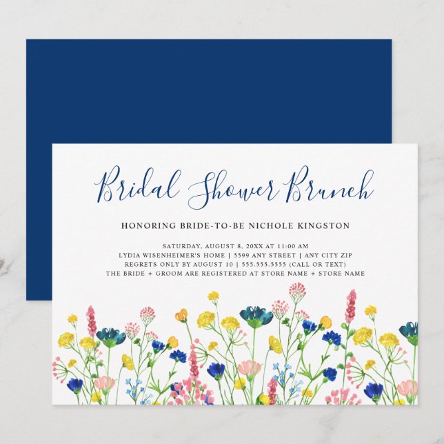 Wildflower Garden Bridal Shower Brunch Invitation Inbjudningar (Fram/baksida)