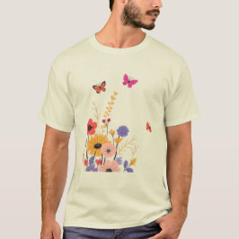 Wildflower Garden & Butterflies Folk Art  T Shirt