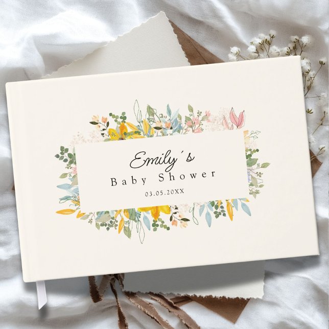 Wildflower Garden Charm | Baby Shower Gästböcker (Wildflower Garden Charm | Custom Baby Shower Guest Book with your Name & Date.)