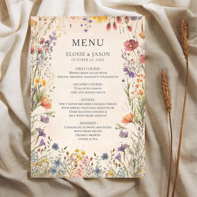  Wildflower Garden Chic Wedding Menu Meny (Skapare uppladdad)
