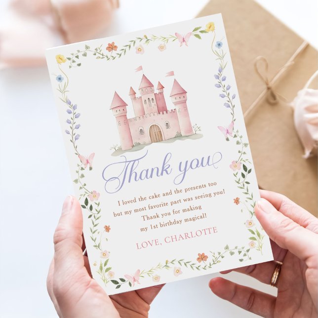 Wildflower Garden Princess Castle 1st Birthday Tack Kort (Skapare uppladdad)